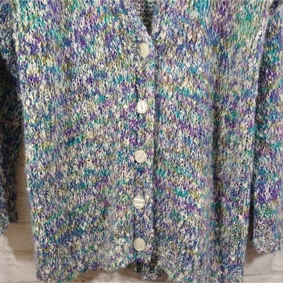 A Vintage VTG CHU Mohair Multicolor Button Down Knit Long Cardigan Sweater M - Picture 4 of 8